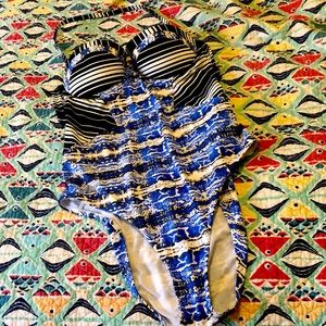 BCBGMaxzria Blue Snakeskin One-Piece Swimsuit